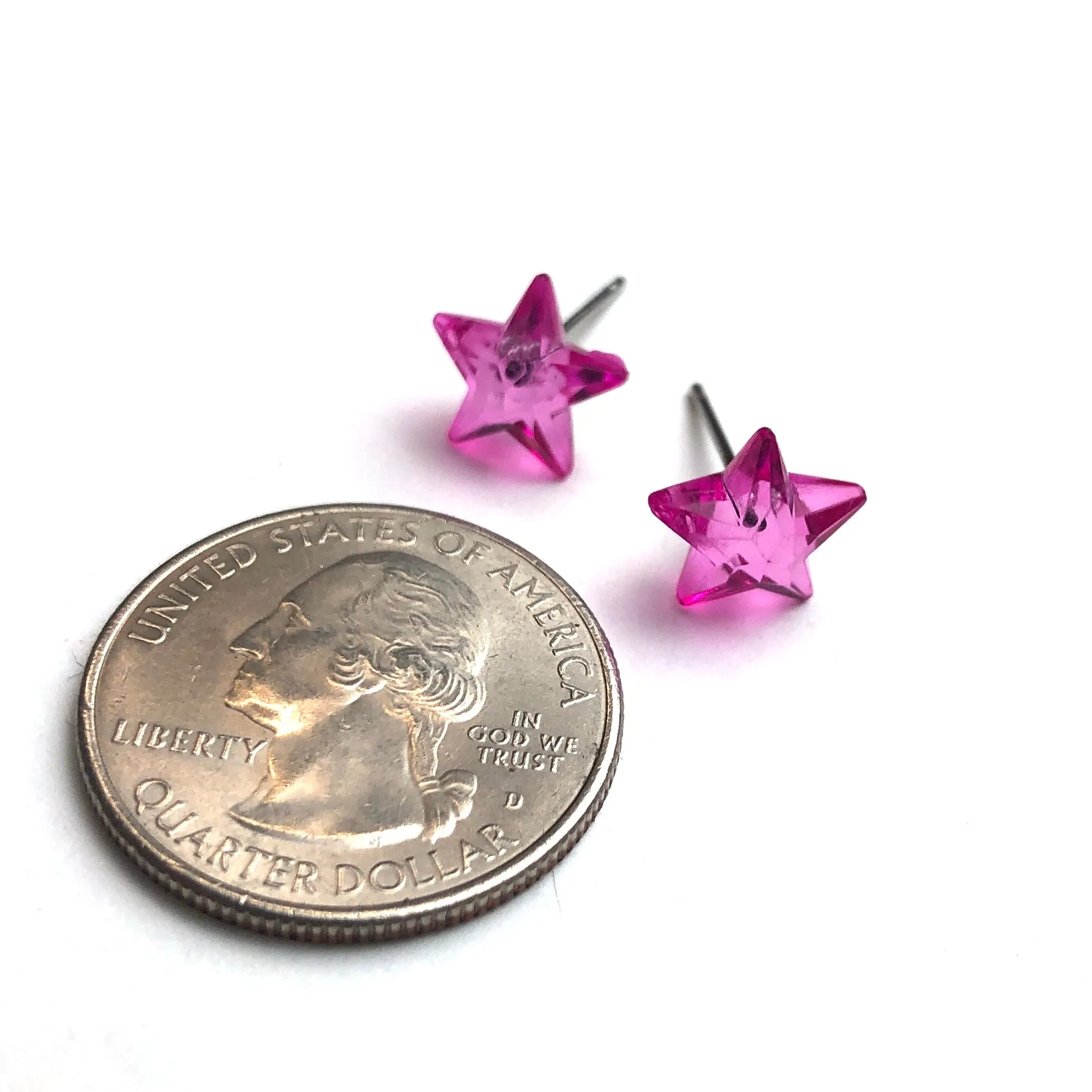 Hot Pink Faceted Petite Star Stud Earrings