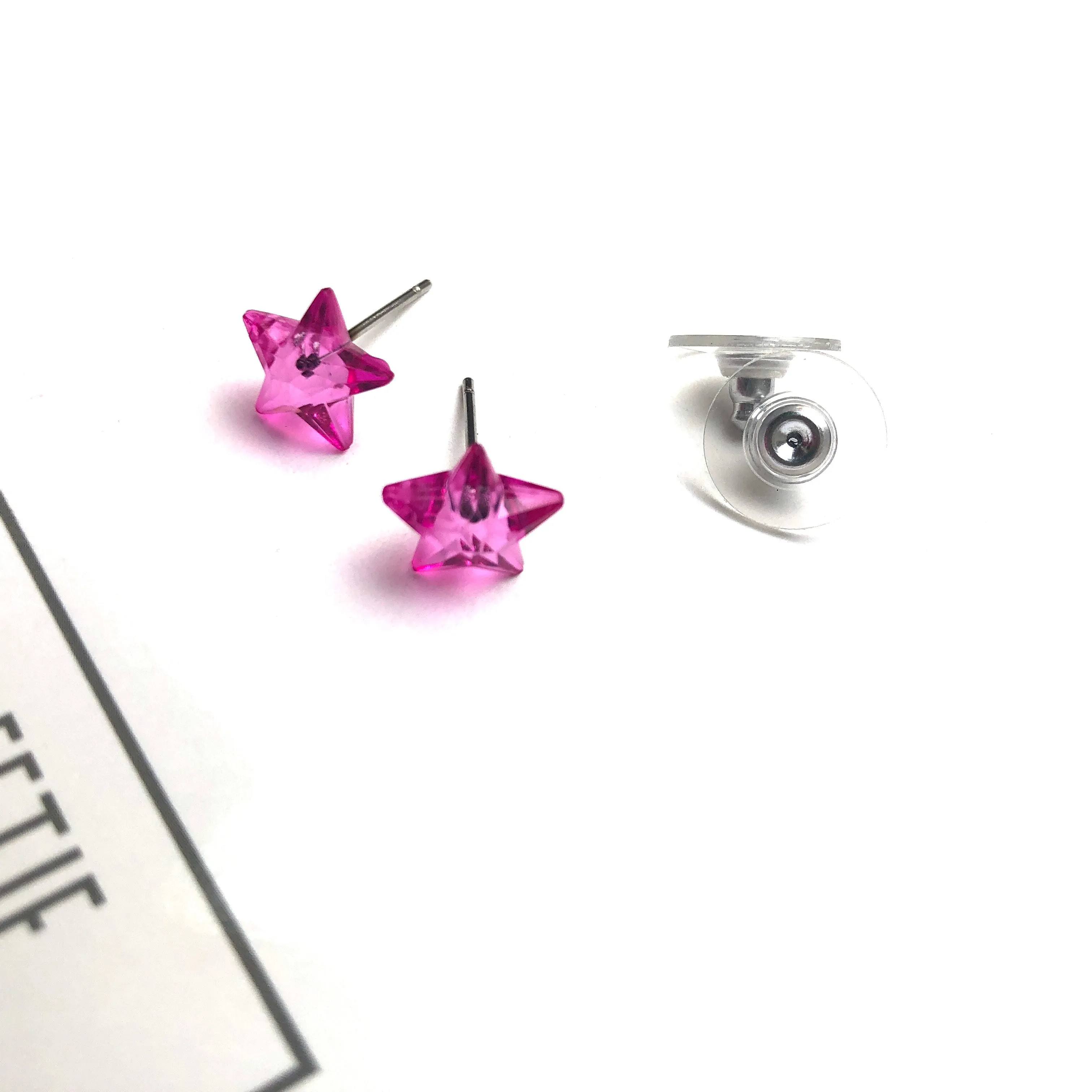 Hot Pink Faceted Petite Star Stud Earrings