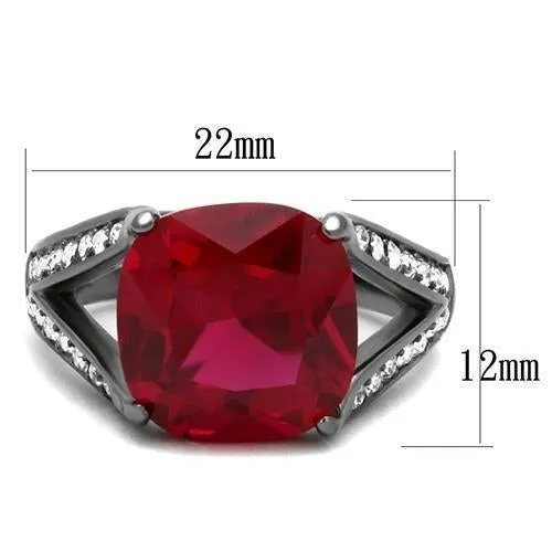 IP Light Black (IP Gun) Stainless Steel Ring with Synthetic Corundum in Ruby for Women Style TK2760