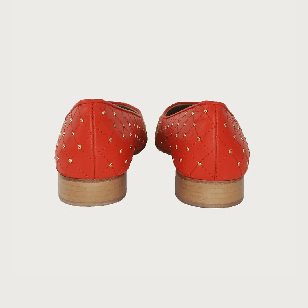 JACKIE QUILTED RED LEATHER GOLD STUDS