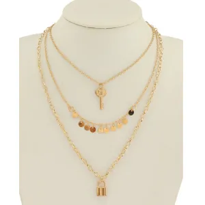 JAN45324 - Key & Locket Layered Chain Necklace