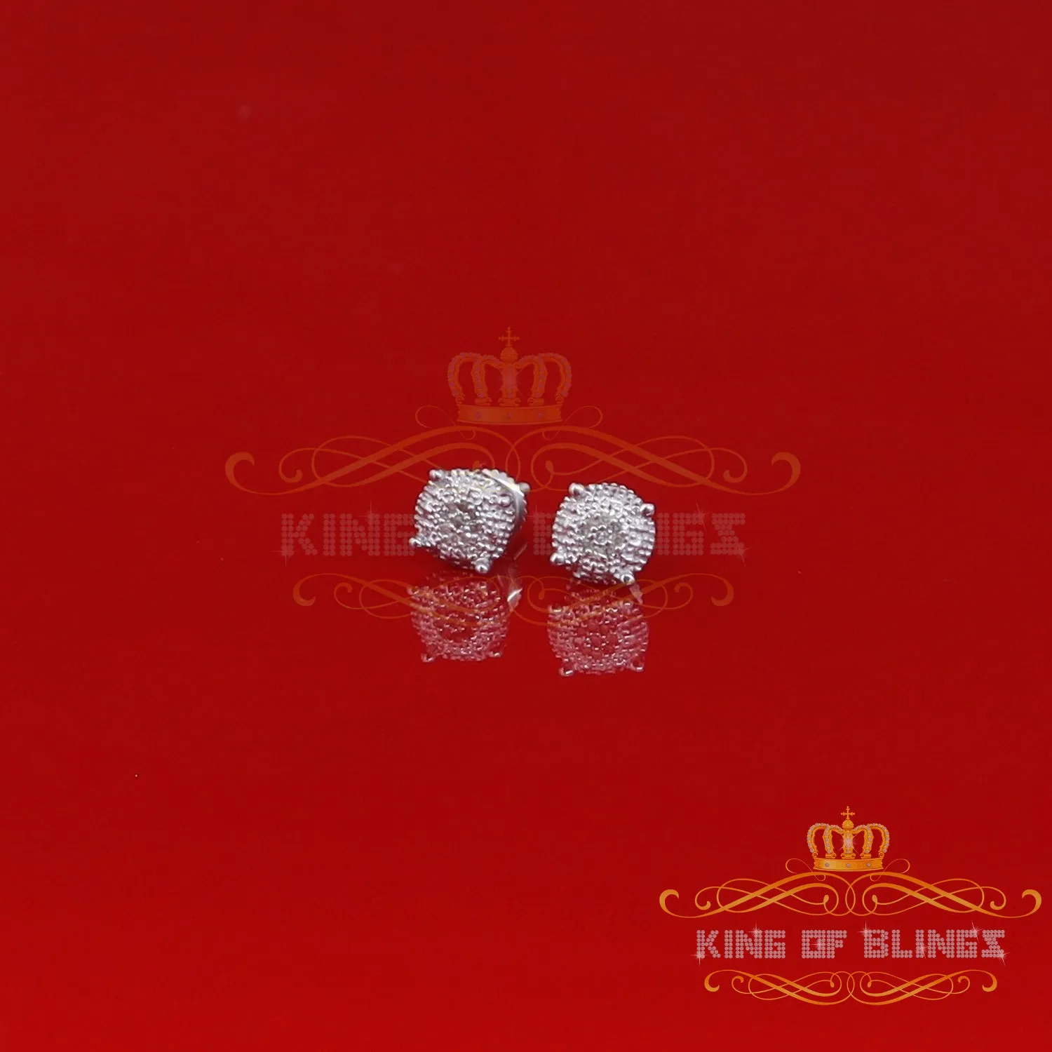 King Of Bling's 0.05ct Real Diamond 925 Sterling Silver White For Men's & Women's Round Earring