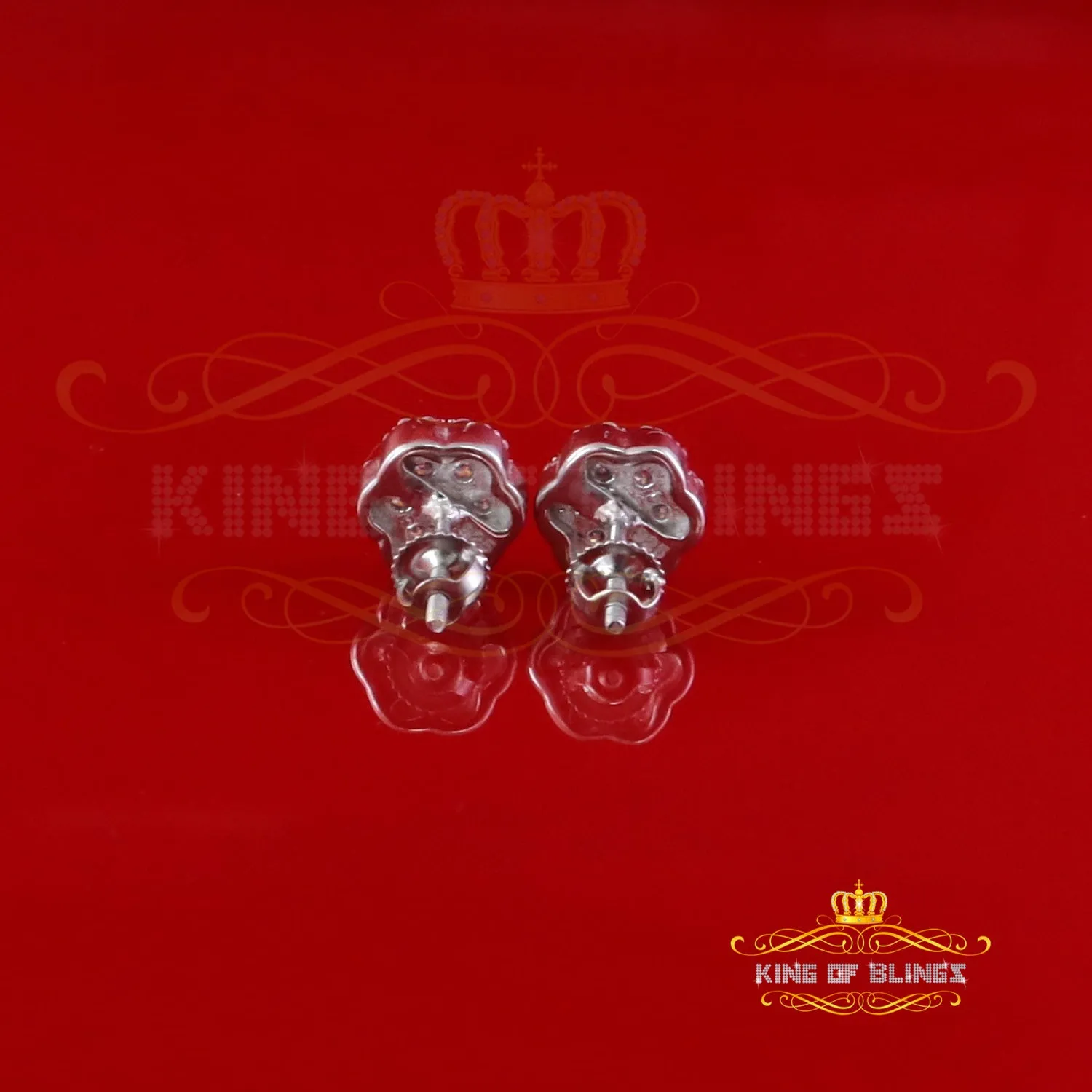 King of Bling's 925 White Silver 0.66ct VVS 'D' Moissanite Floral Stud Earring Men's/Women's