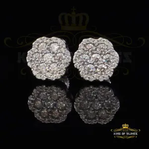 King of Bling's 925 White Silver 0.66ct VVS 'D' Moissanite Floral Stud Earring Men's/Women's