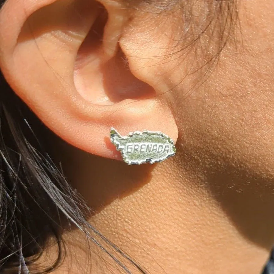 Large Grenada Map Stopper Stud Earring by Caribbijou