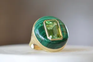 Large Lollipop Ring in Malachite and Green Tourmaline