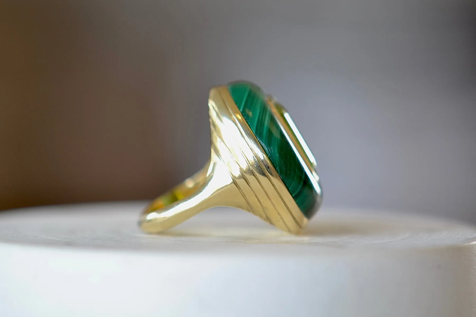 Large Lollipop Ring in Malachite and Green Tourmaline