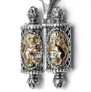 Lion of Judah Torah Scroll Case Locket Necklace