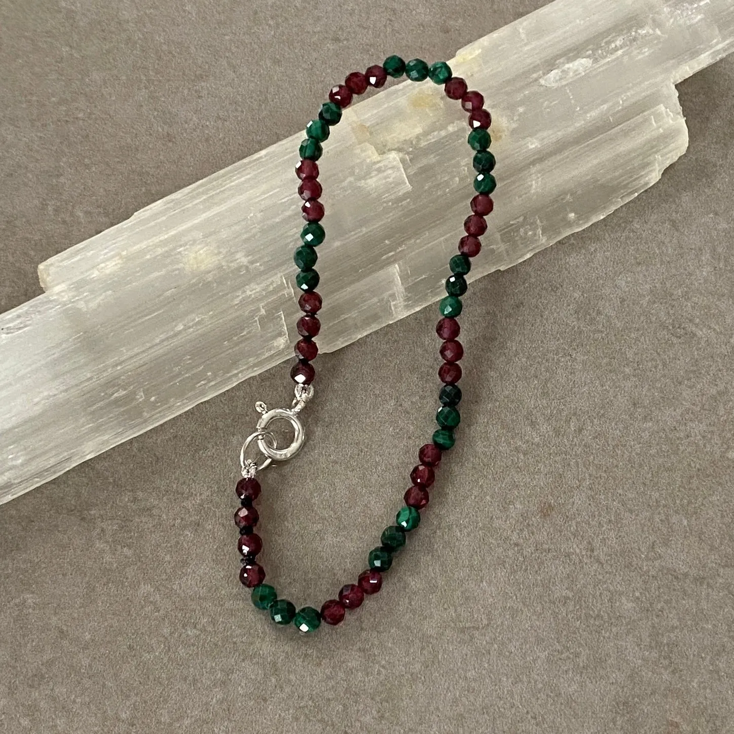 Malachite & Red Garnet Sterling Silver Bracelet