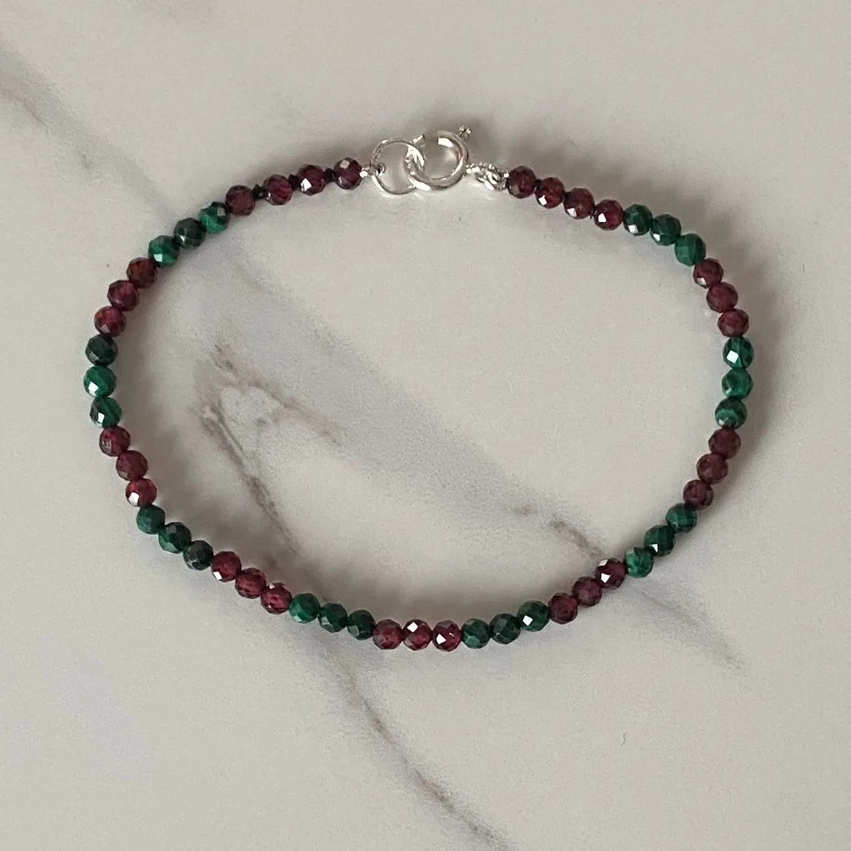 Malachite & Red Garnet Sterling Silver Bracelet