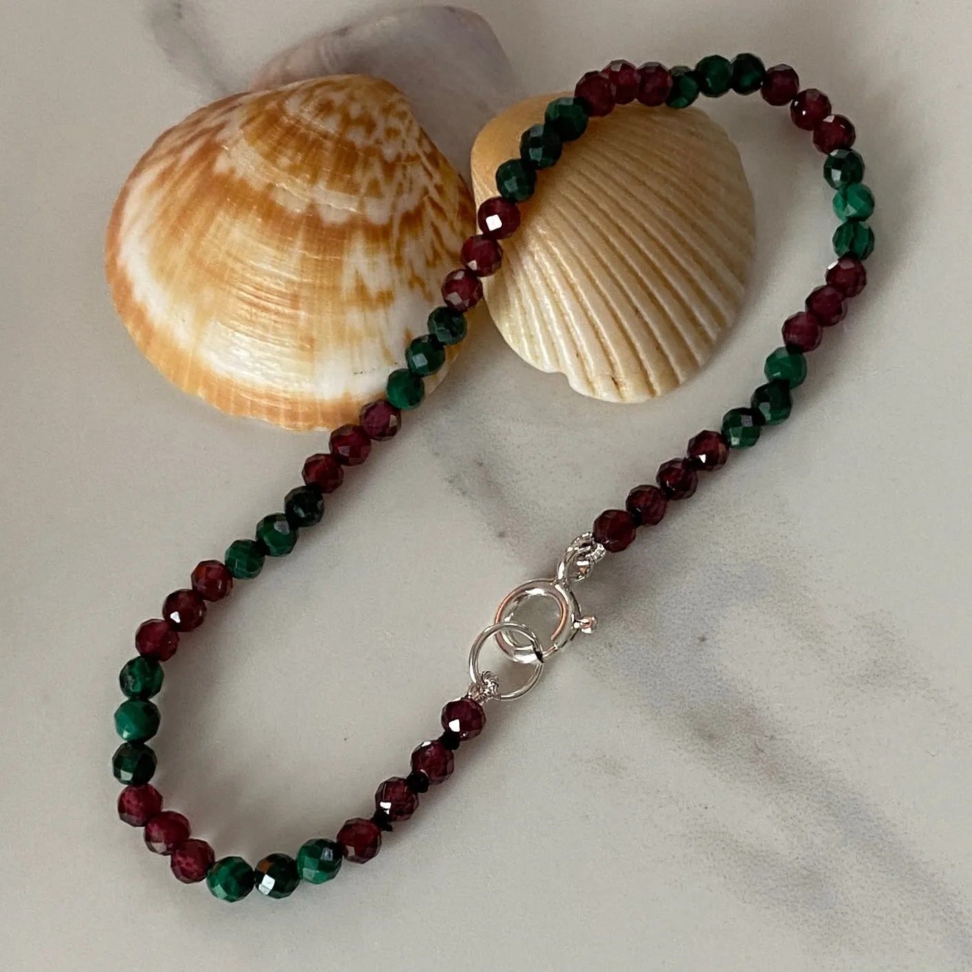 Malachite & Red Garnet Sterling Silver Bracelet