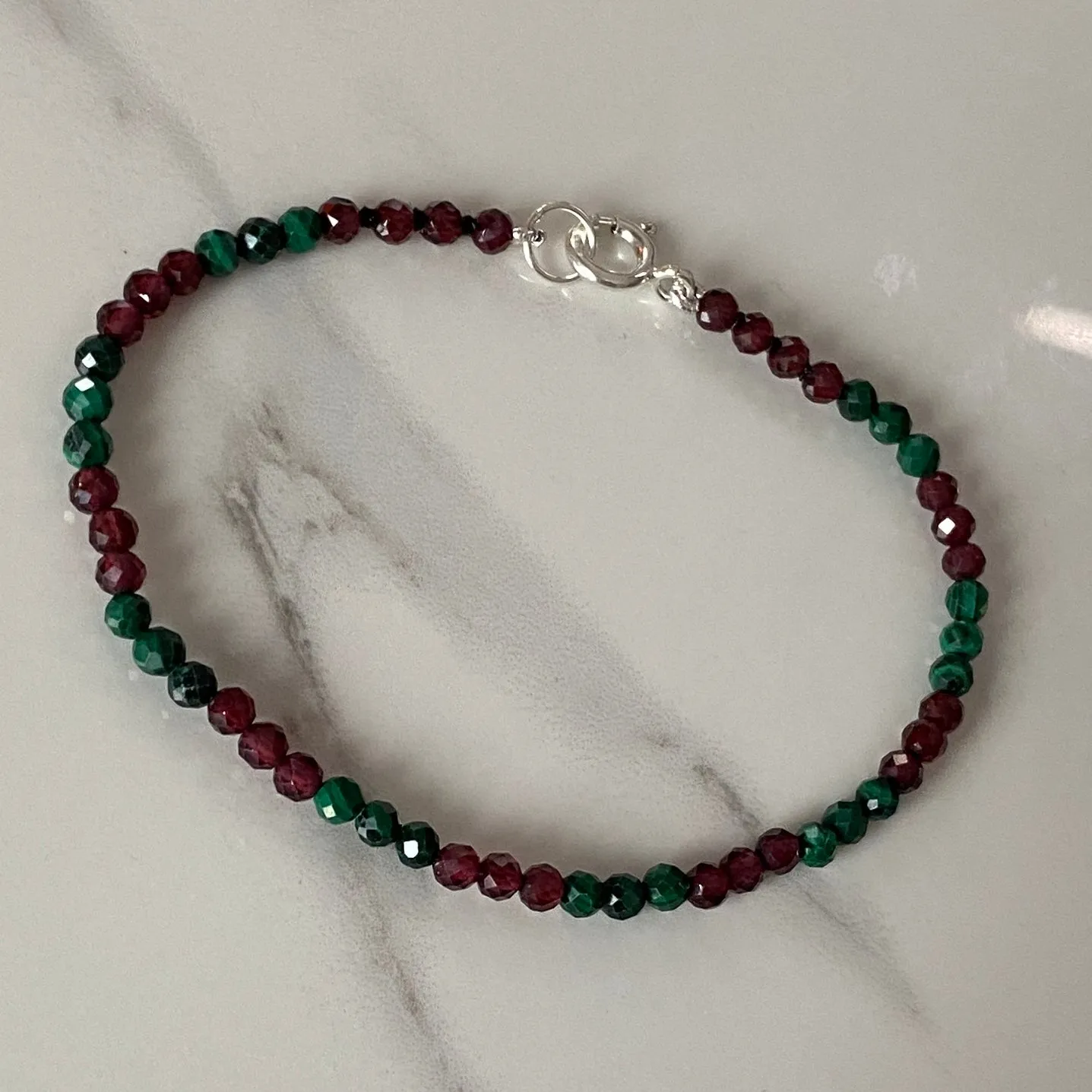 Malachite & Red Garnet Sterling Silver Bracelet