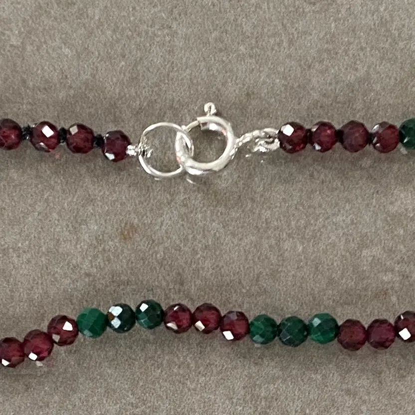 Malachite & Red Garnet Sterling Silver Bracelet