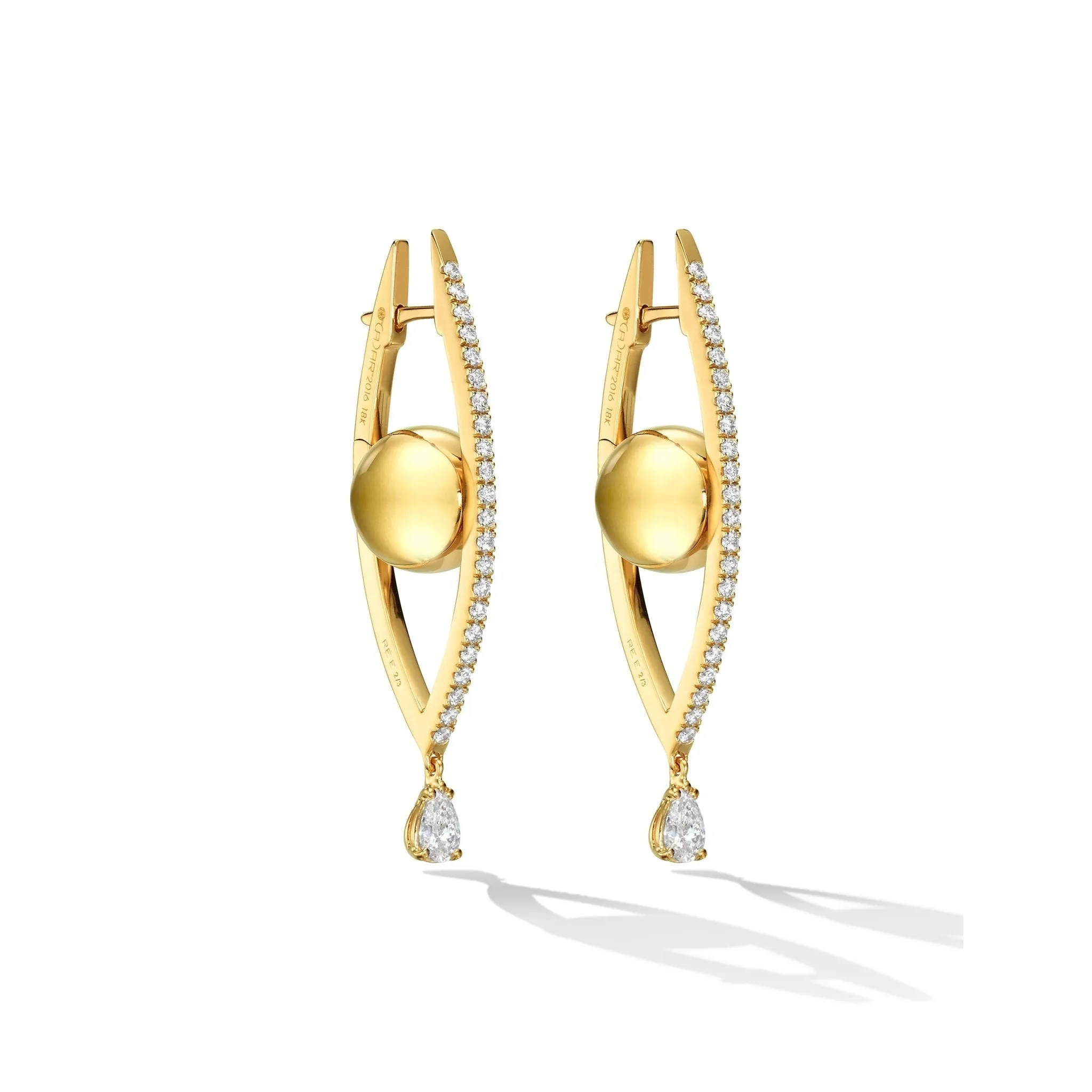 Medium Yellow Gold Reflections Hoop Earrings with White Diamonds