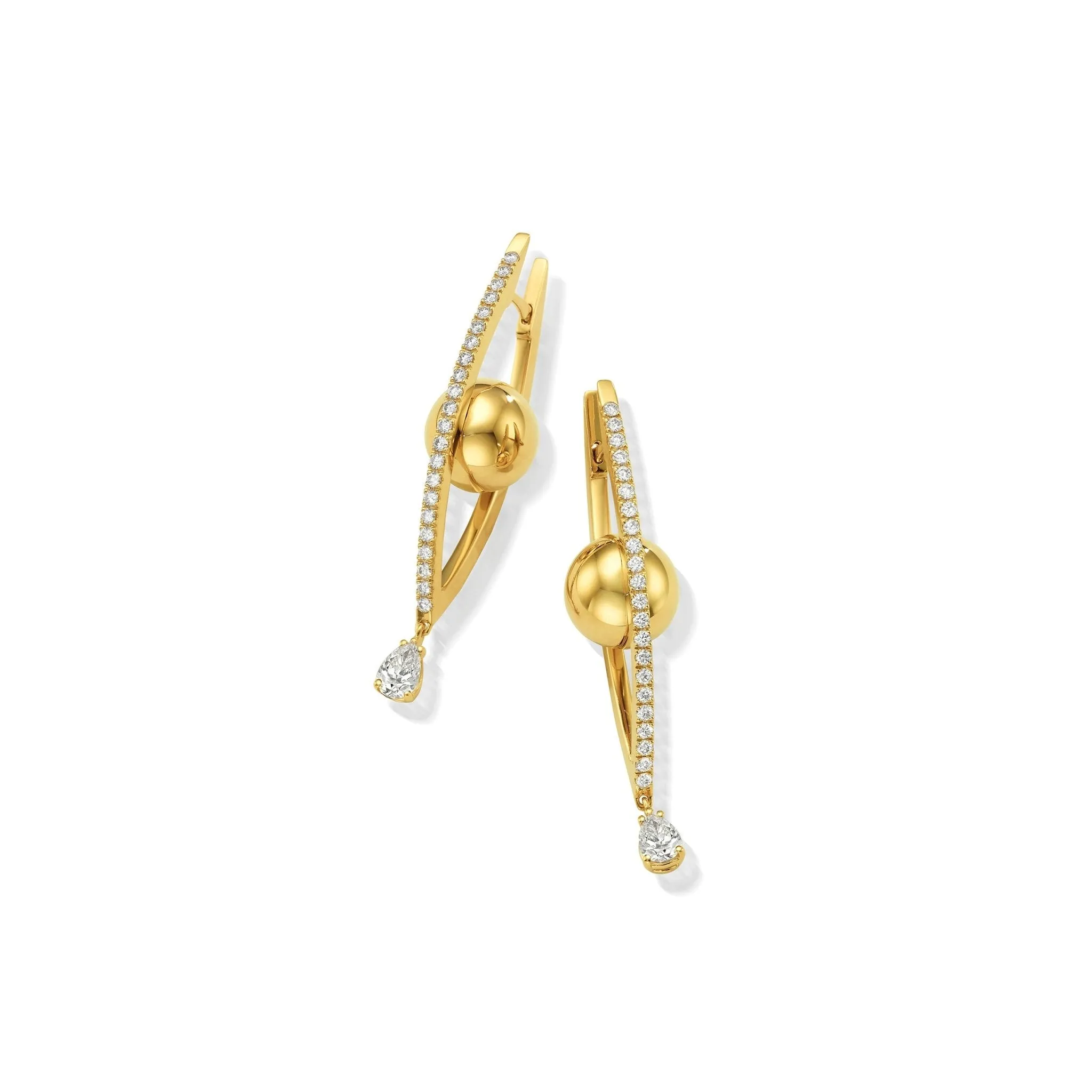 Medium Yellow Gold Reflections Hoop Earrings with White Diamonds