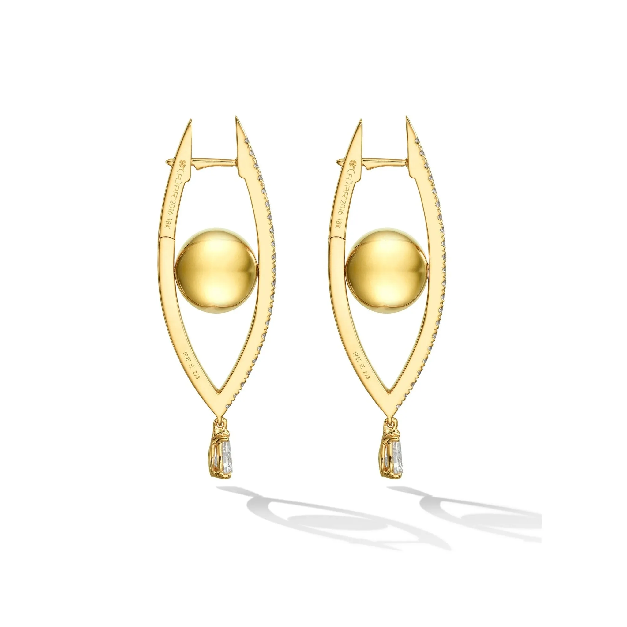 Medium Yellow Gold Reflections Hoop Earrings with White Diamonds