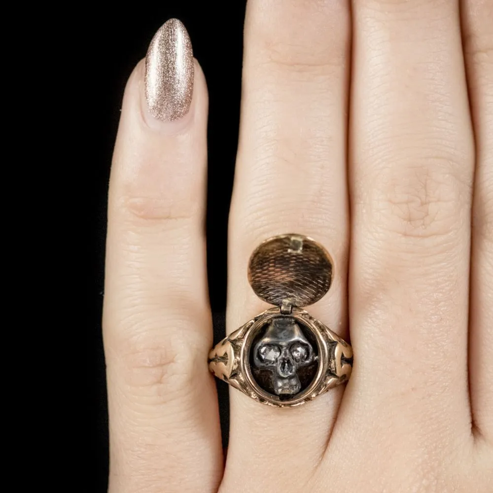 Memento Mori Diamond Skull Locket Ring 18Ct Gold