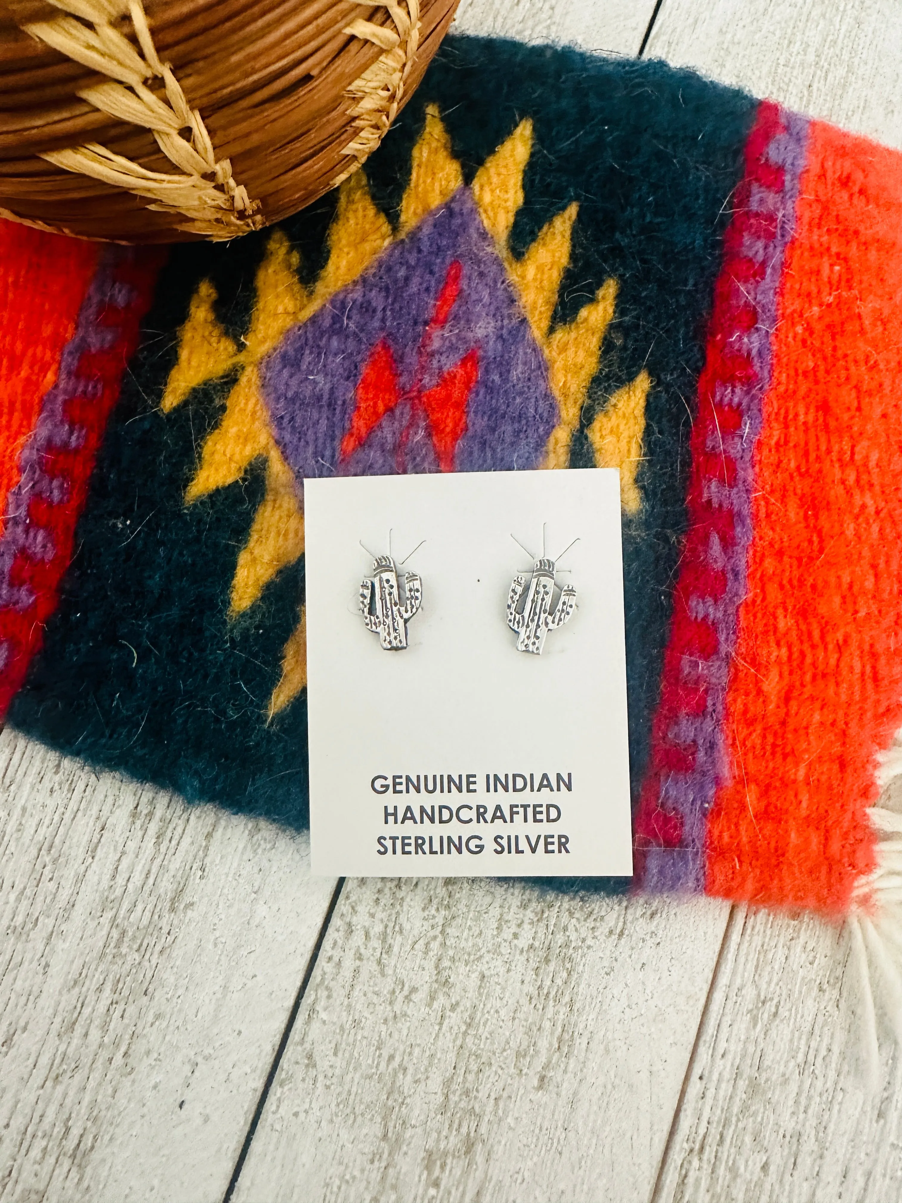 Navajo Sterling Silver Cactus Stud Earrings