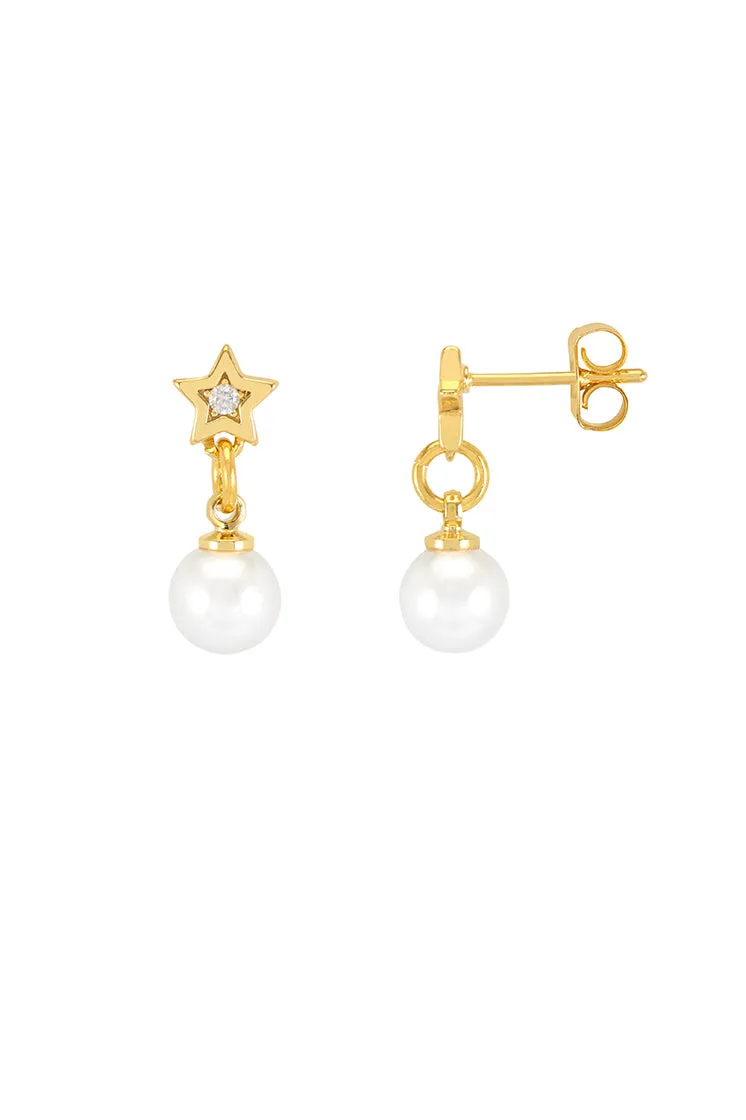 Pearl and CZ Star Drop Stud Earrings