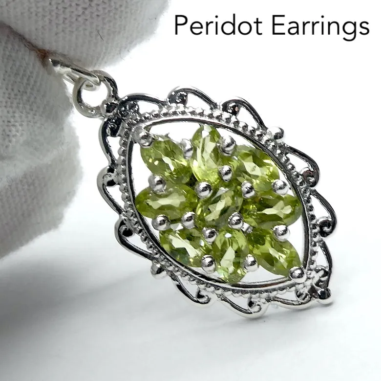 Peridot Earrings, Nine Faceted Ovals, 925 Silver s1