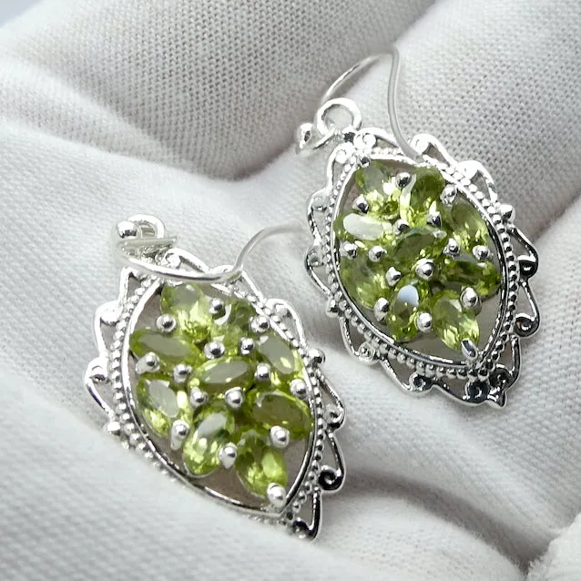 Peridot Earrings, Nine Faceted Ovals, 925 Silver s1