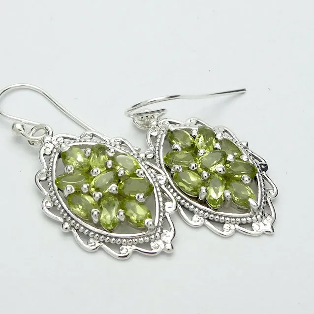 Peridot Earrings, Nine Faceted Ovals, 925 Silver s1