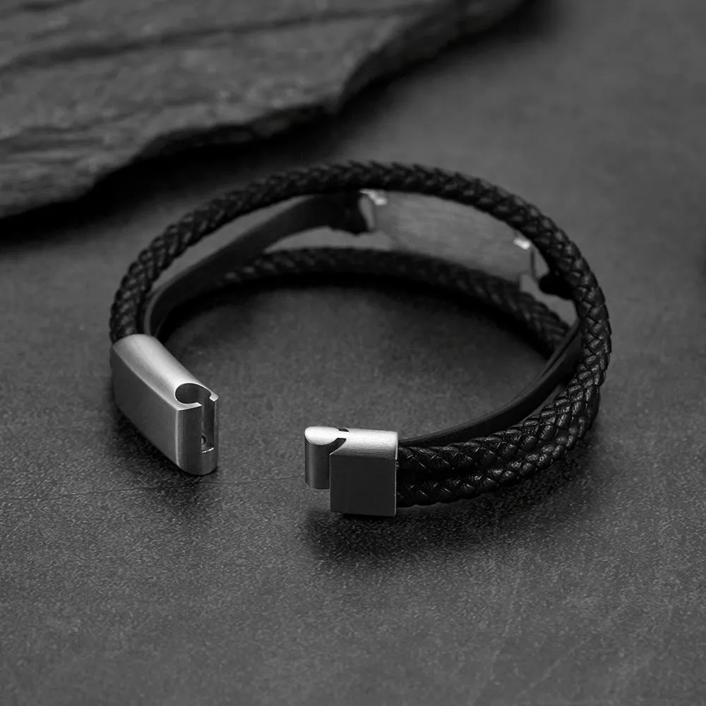 Personalized Picture Black Leather Bracelet Gift for Men