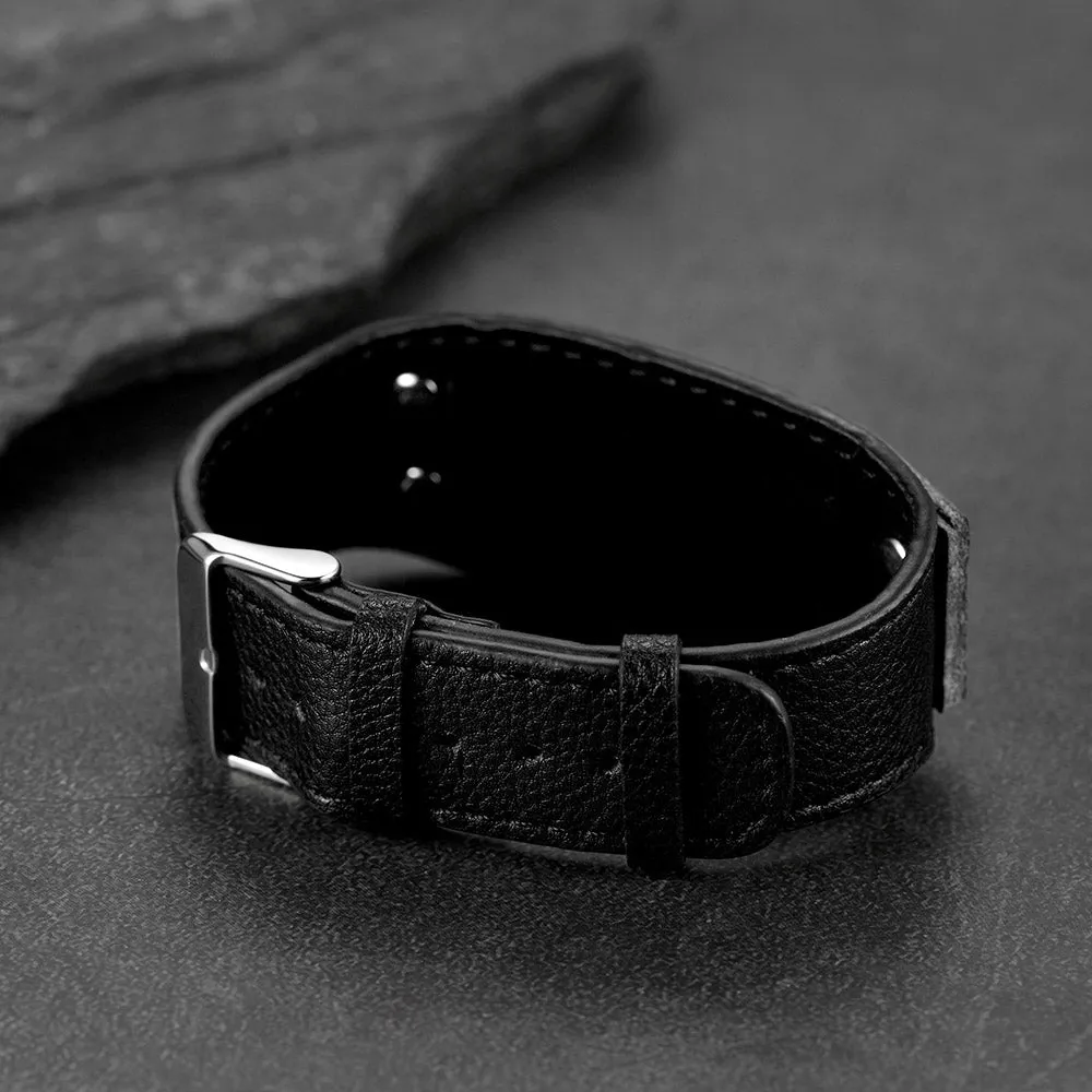 Personalized Picture Leather Bracelet Black Wristband for Men