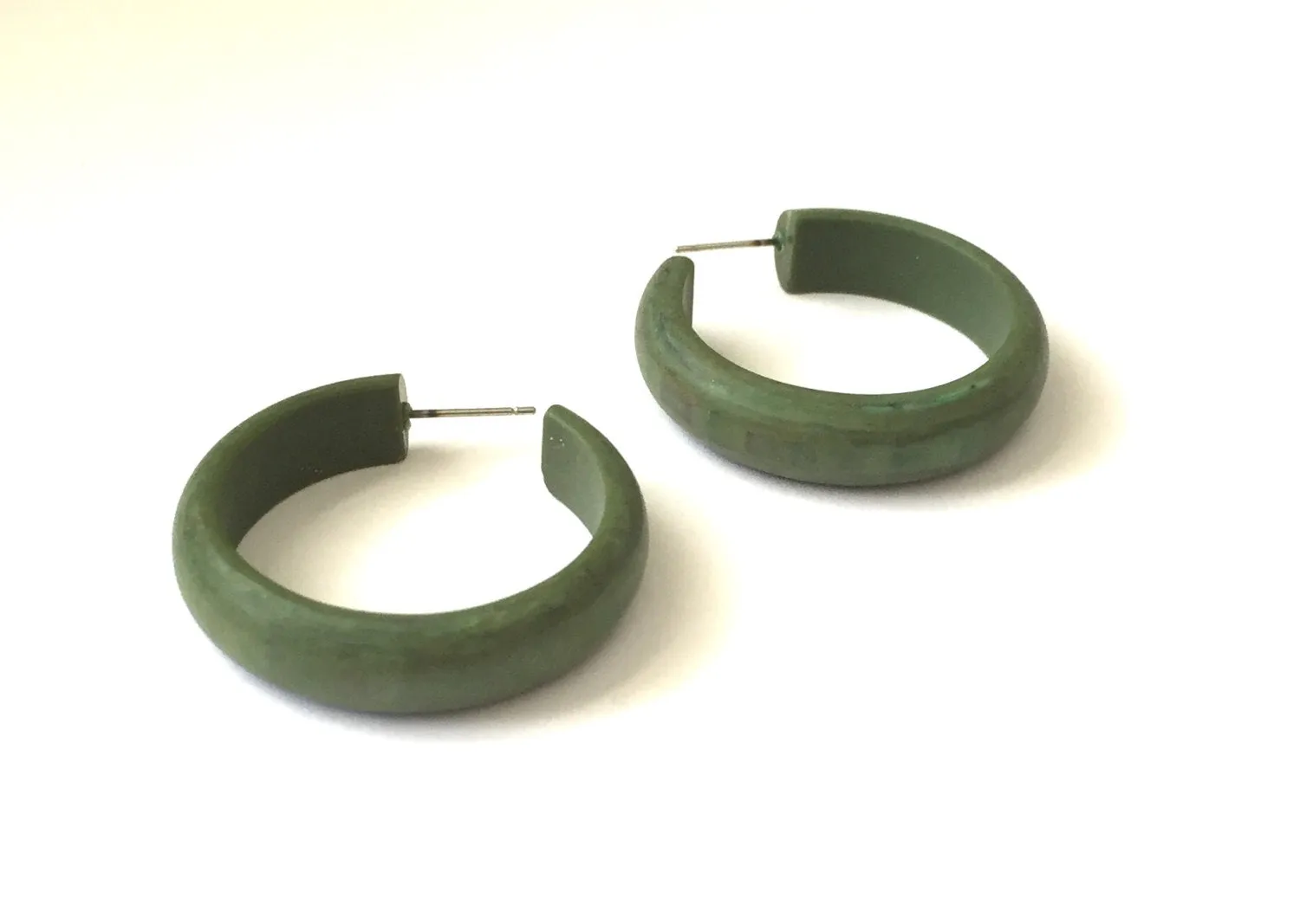 Pine Green Marbled Matte Lucite Midi Hoop Earrings