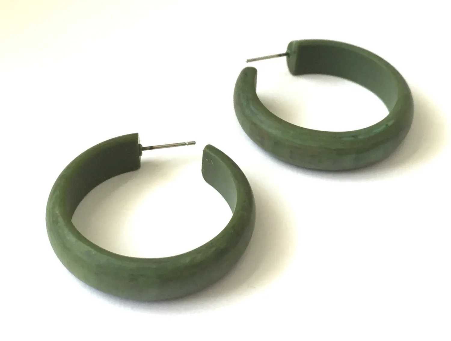 Pine Green Marbled Matte Lucite Midi Hoop Earrings