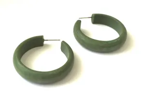 Pine Green Marbled Matte Lucite Midi Hoop Earrings