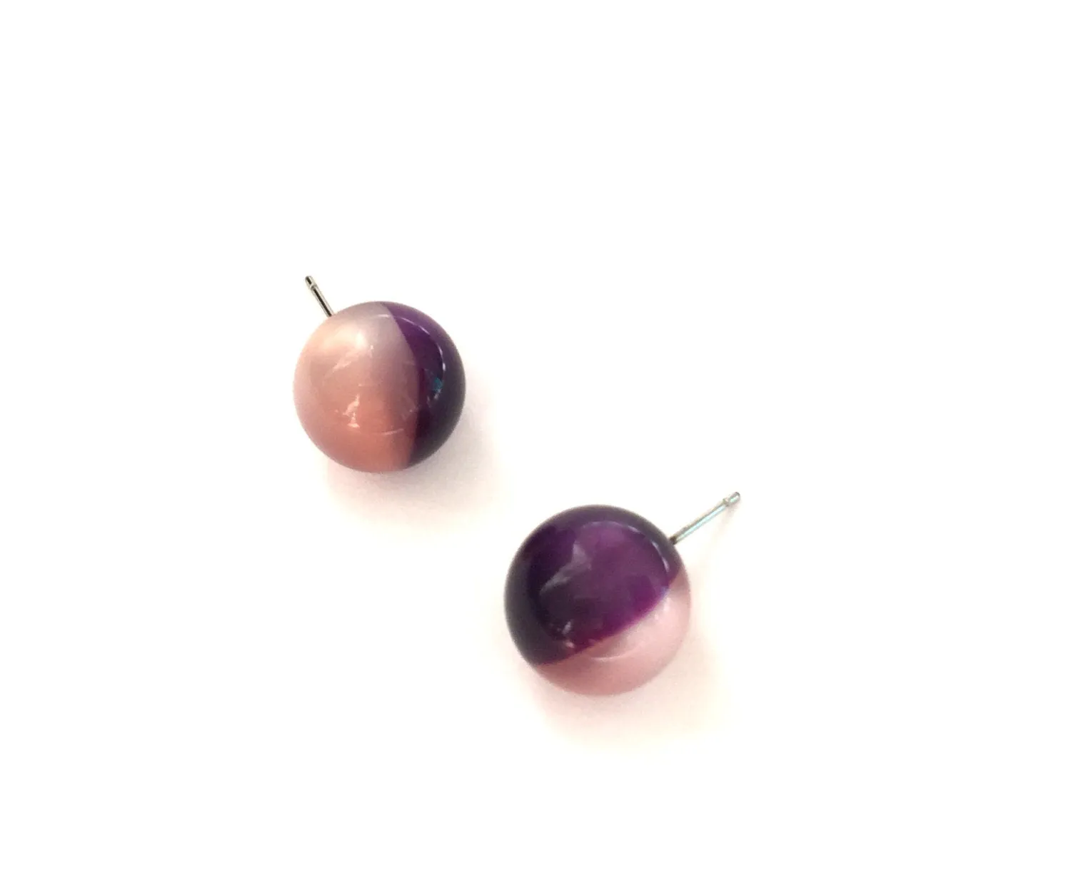 Pink and Purple Harlequin Moonglow Ball Stud Earrings