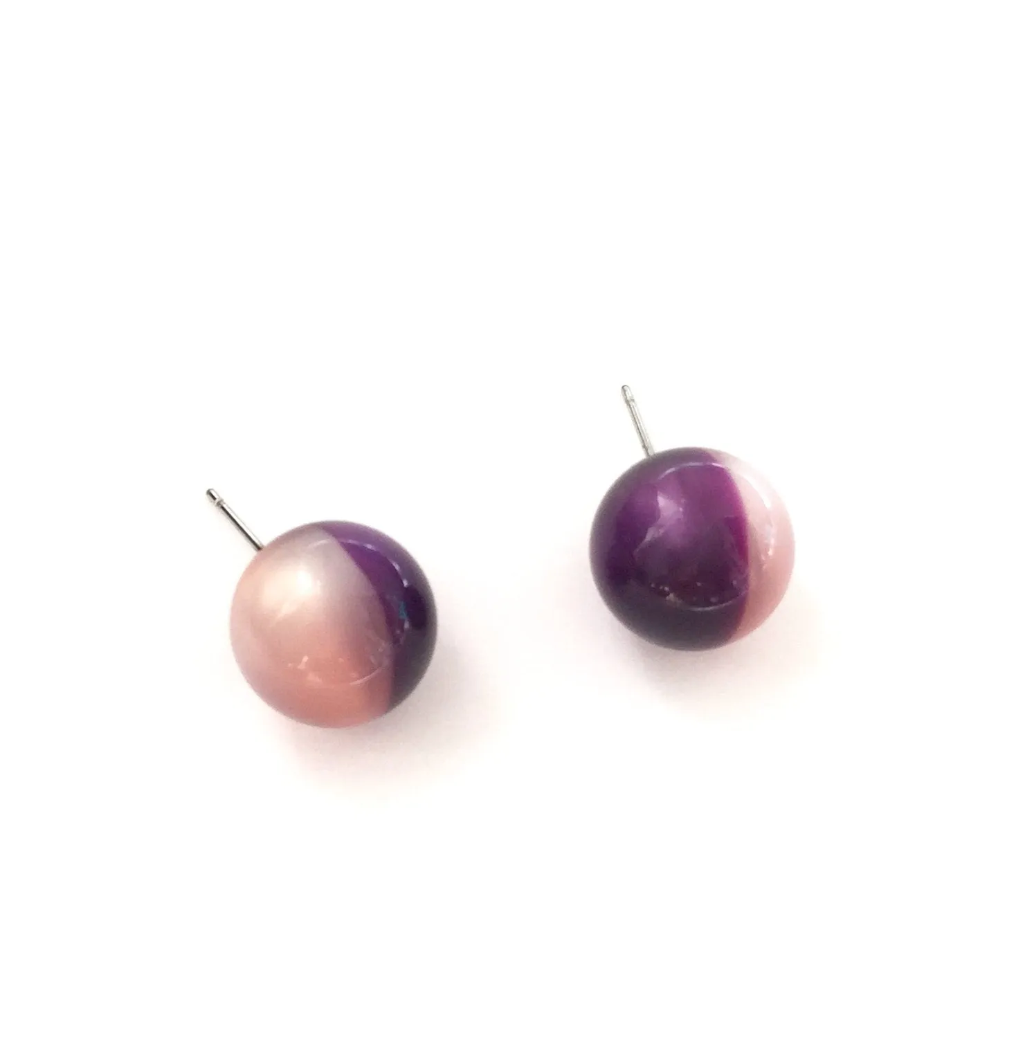 Pink and Purple Harlequin Moonglow Ball Stud Earrings