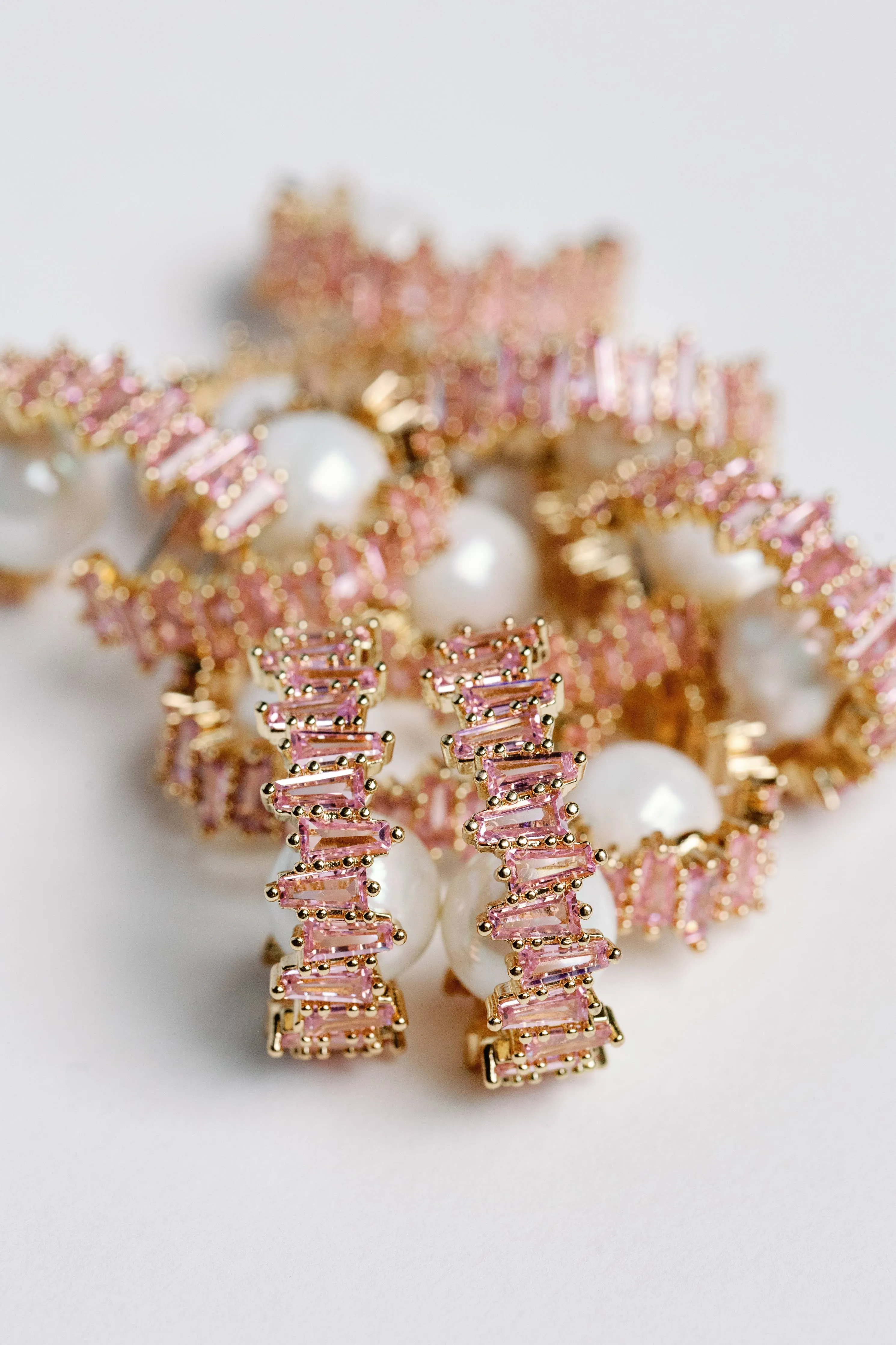 Pink Rhinestone and Pearl Statement Hoop Earrings