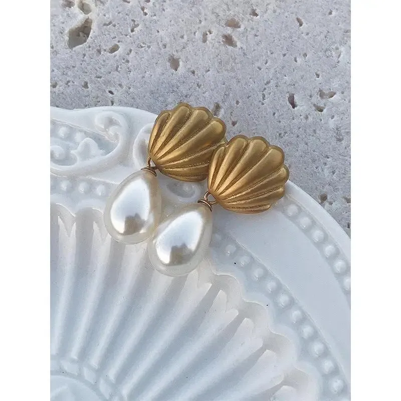 Pre Order: Frosted Shell Pearl Dangle Earrings