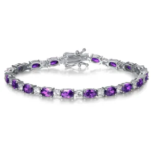 "Glamour Radiance" February Birthstone Fancy Cut Tennis Amethyst Sterling Silver Bracelet