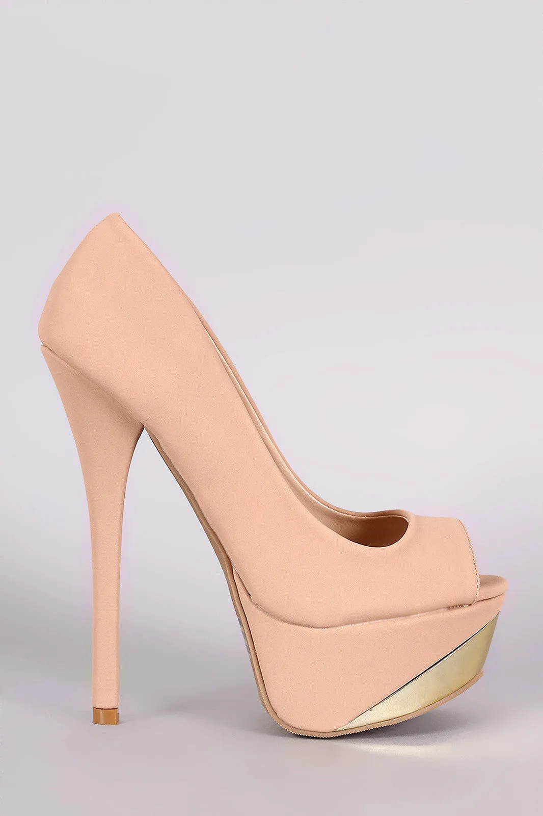 Qupid Metallic Accent Peep Toe Platform Stiletto Heel