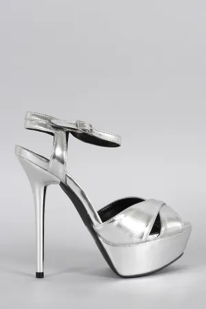 Qupid Metallic Crisscross Ankle Strap Heel