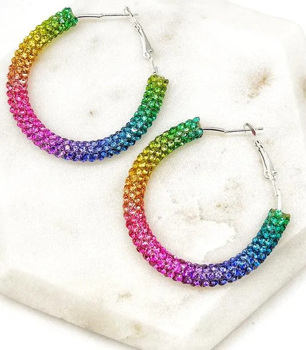 Rainbow Sparkle Hoop Earrings