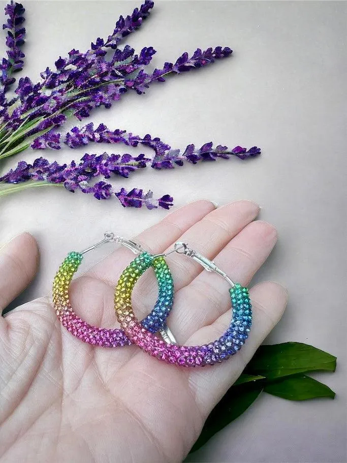 Rainbow Sparkle Hoop Earrings