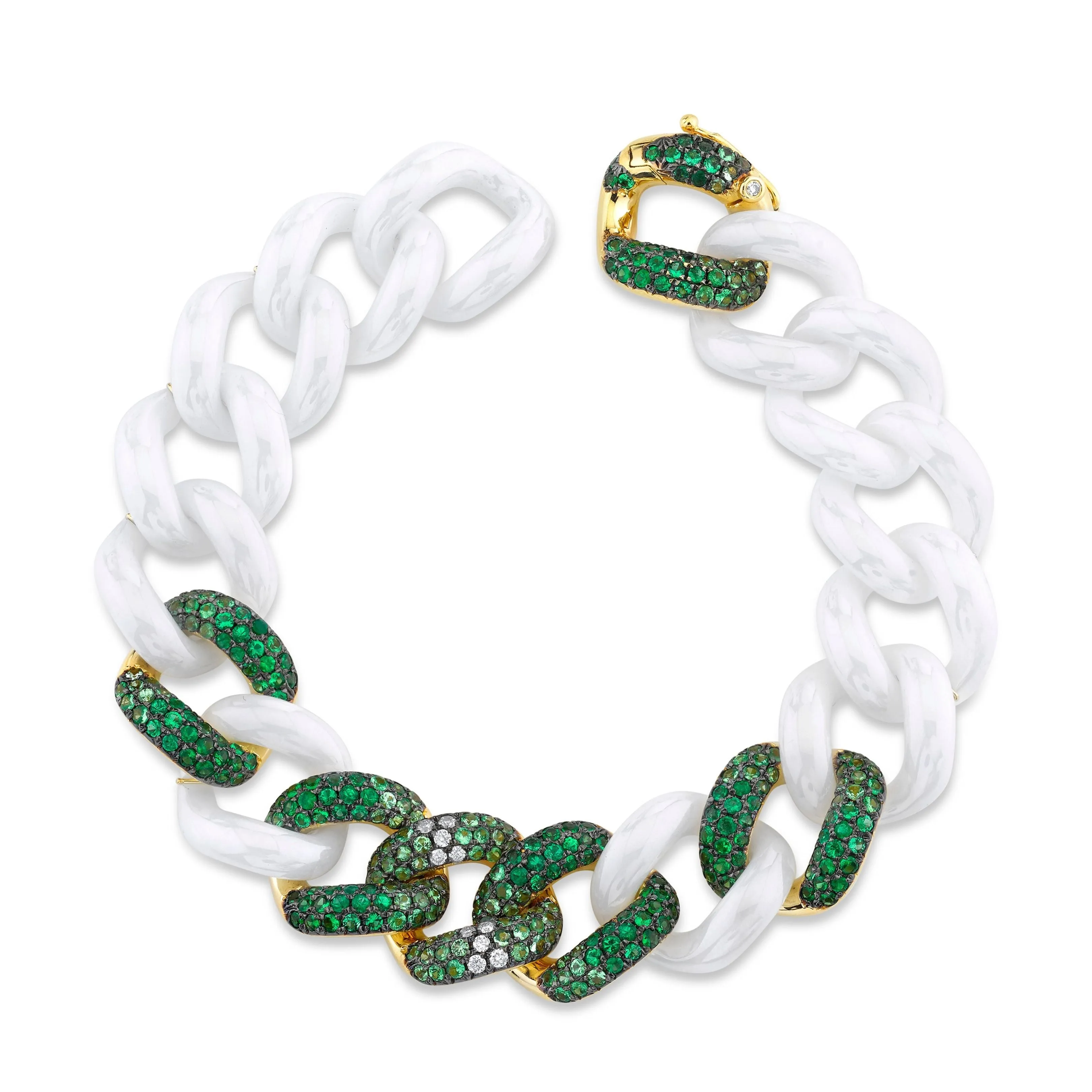 READY TO SHIP GREEN OMBRE 6 PAVE WHITE CERAMIC JUMBO LINK BRACELET (MARINA)