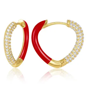 Red Enamel Heart-shaped Huggie Hoop Earrings