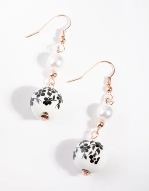 Rose Gold Floral Bead Drop Earrings