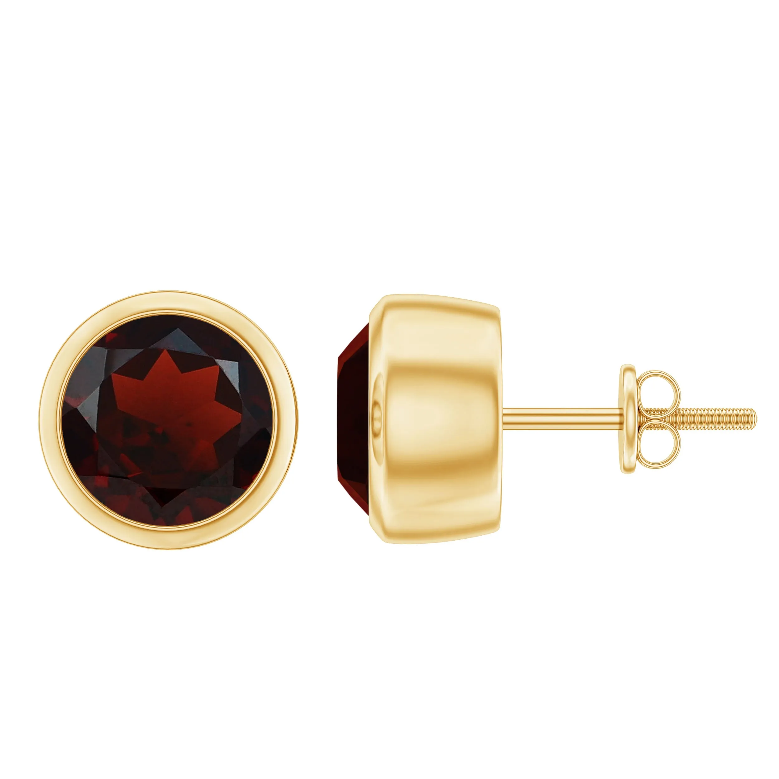 Round Shape Garnet Solitaire Stud Earrings in Bezel Setting