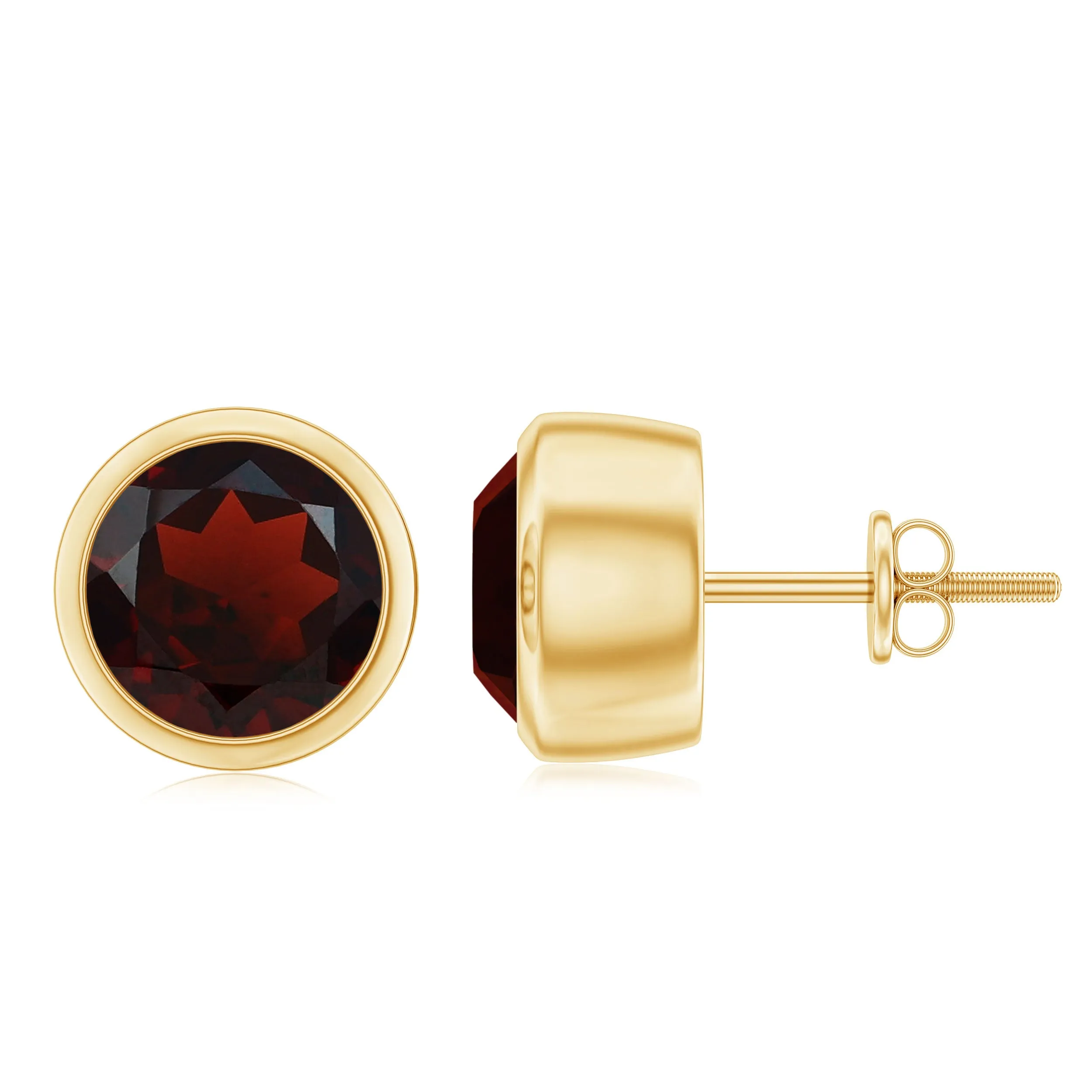 Round Shape Garnet Solitaire Stud Earrings in Bezel Setting