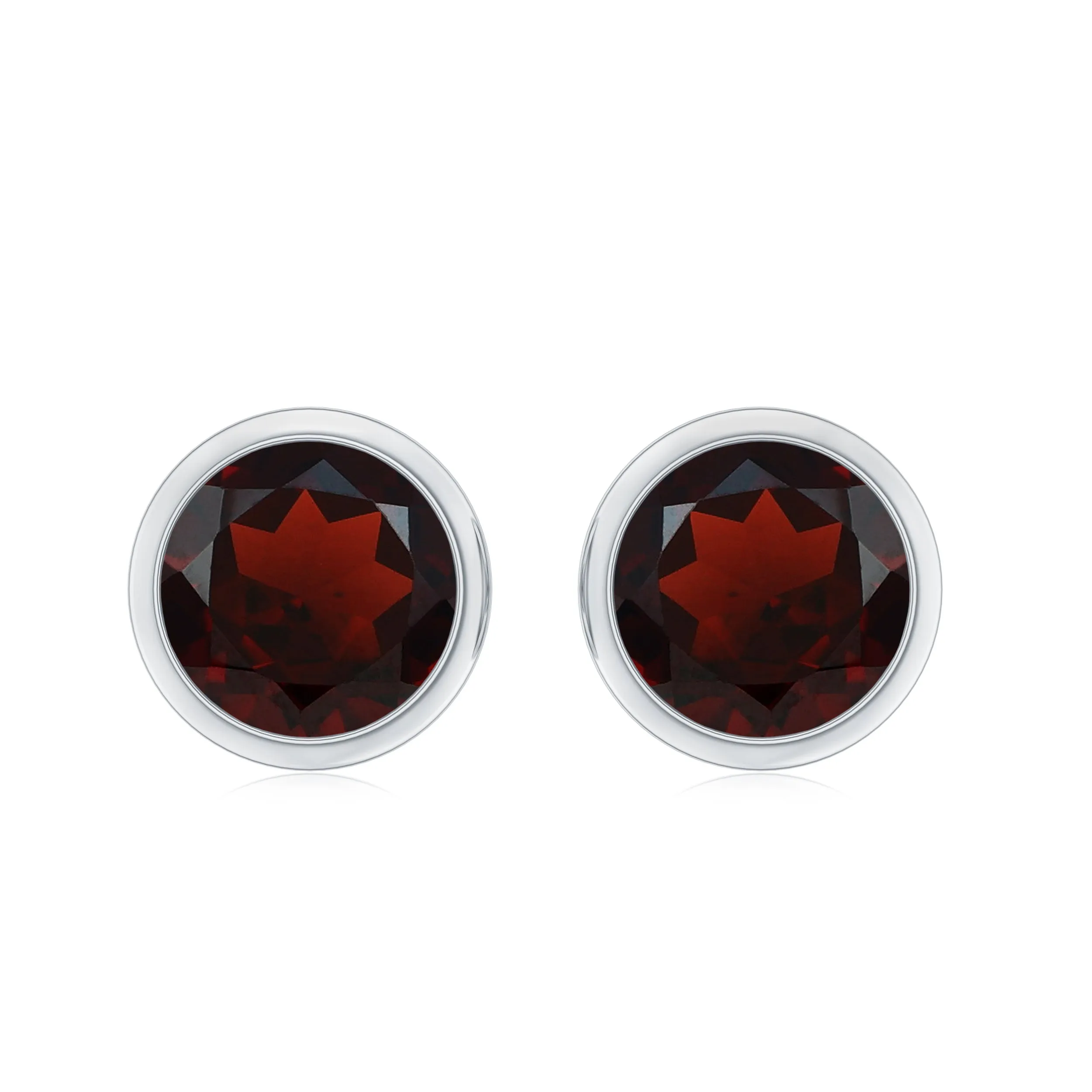 Round Shape Garnet Solitaire Stud Earrings in Bezel Setting