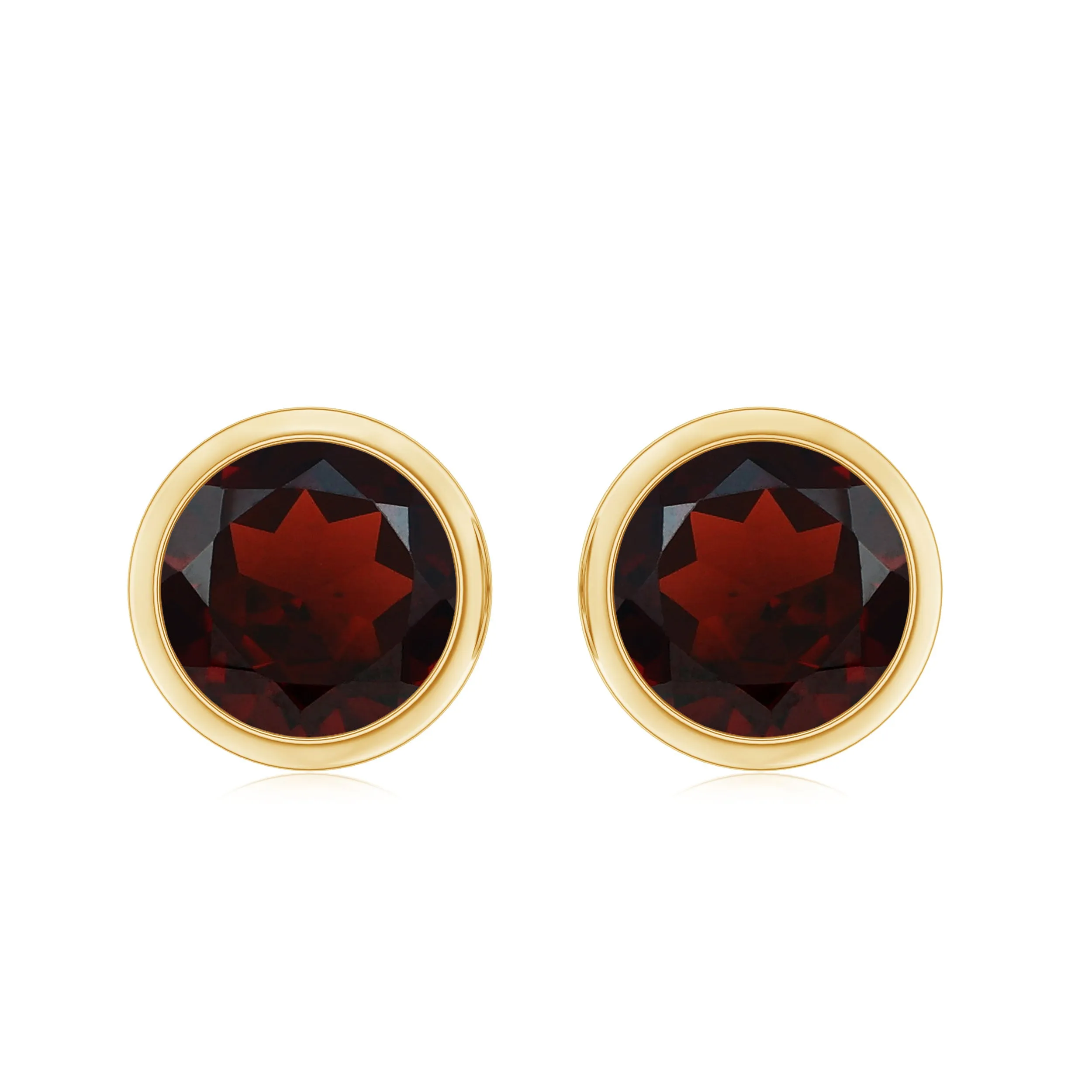 Round Shape Garnet Solitaire Stud Earrings in Bezel Setting