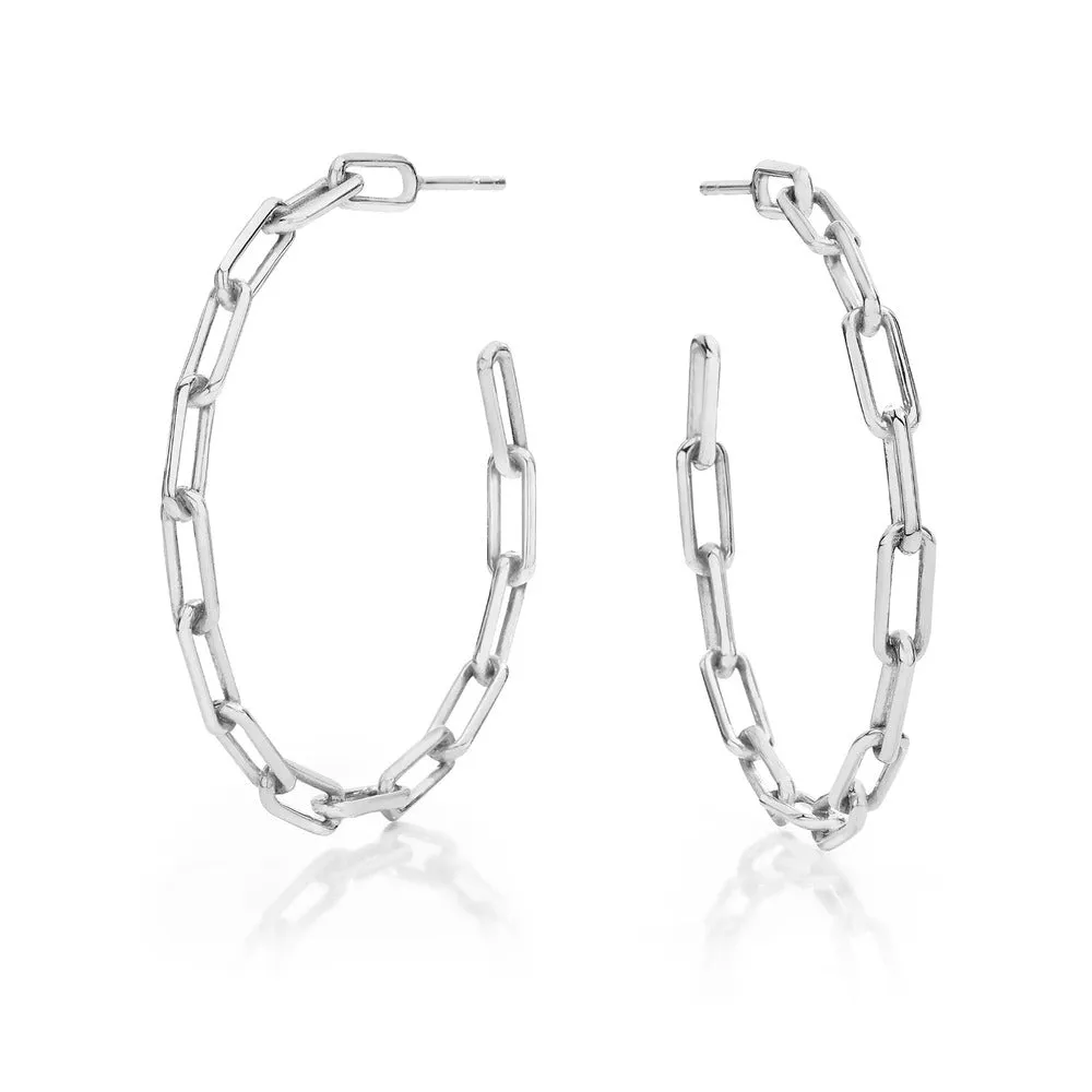 SAXON 1.75" STERLING SILVER CHAIN LINK HOOP EARRING