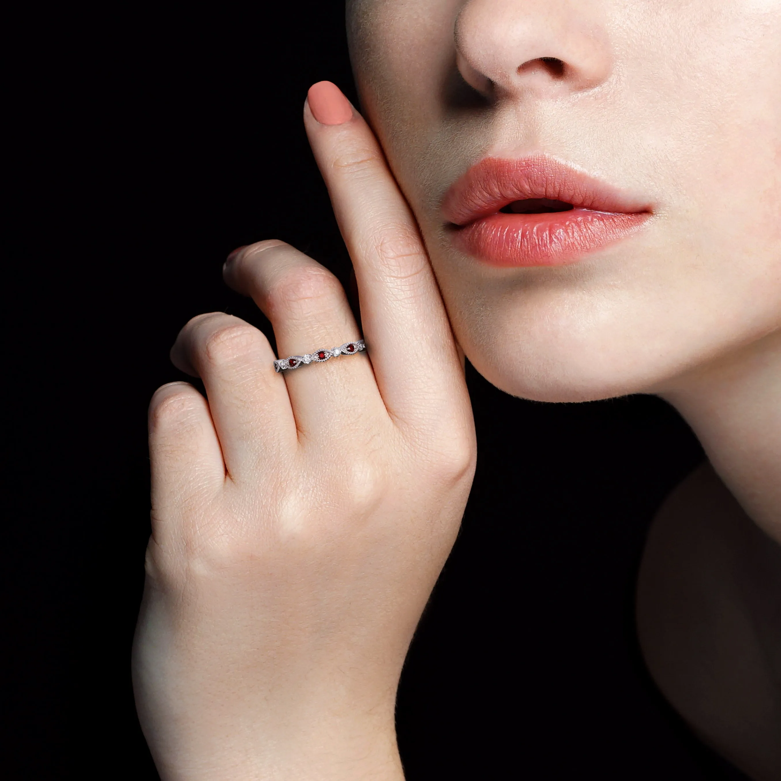 Scalloped Diamond and Ruby Band