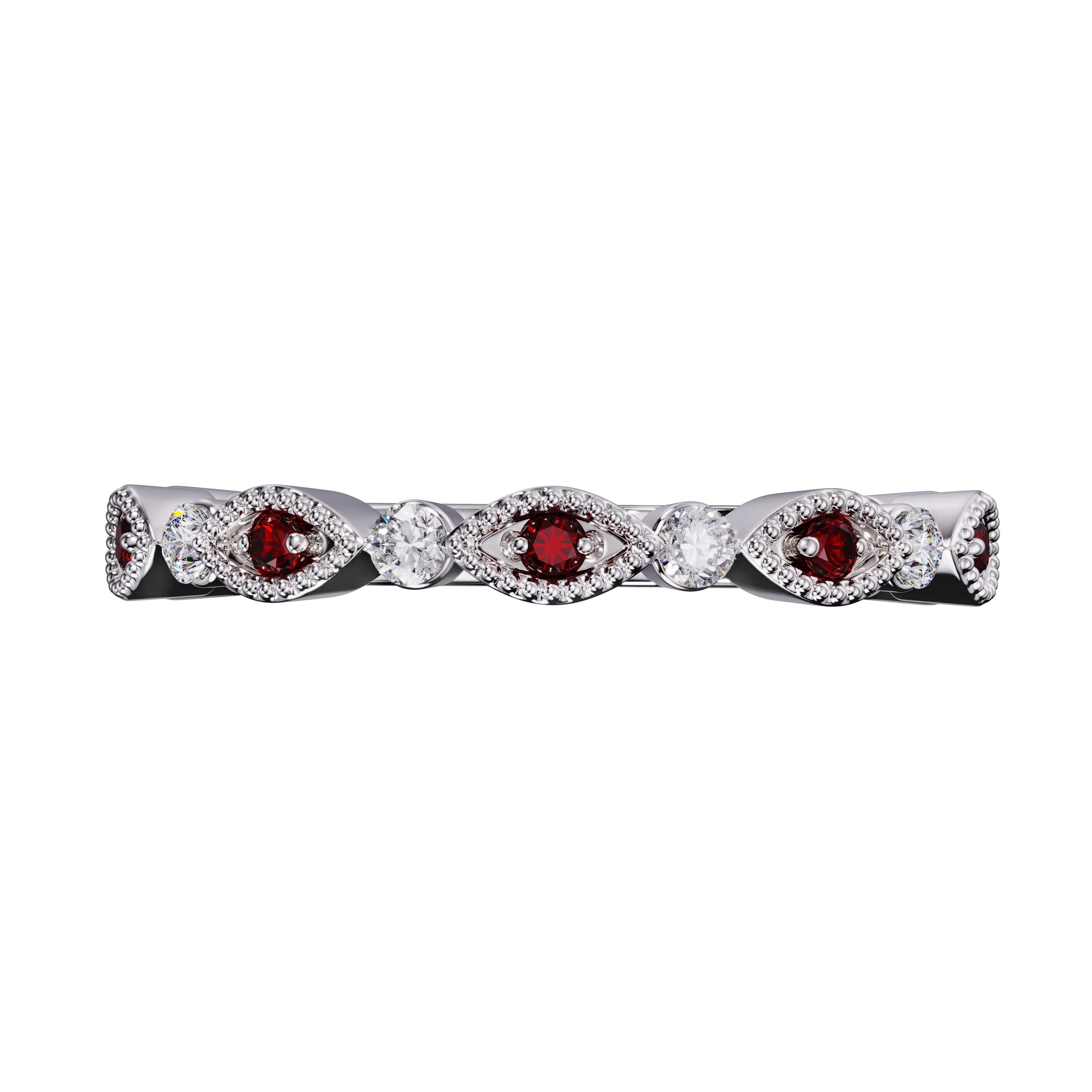 Scalloped Diamond and Ruby Band